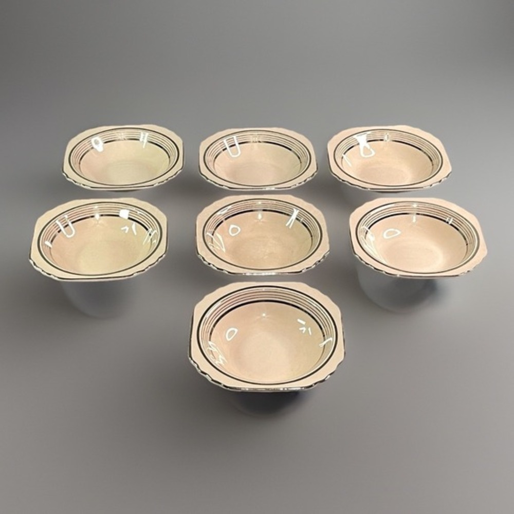 Limoges Peach‎ Blo Ritz Platinum Dessert Bowls Seabring Ohio 7 Pieces Vintage